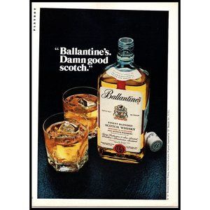 1978 Ballantine's Scotch Whisky Vintage Print Ad 2 Rocks Glasses Simple Wall Art